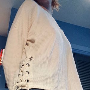 off white thermal top with side ties